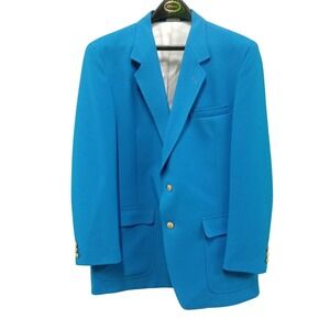 Anthonys Vintage Mens Blazer Sport Coat Cyan Blue Gold Crest‎ Buttons 44 Chest